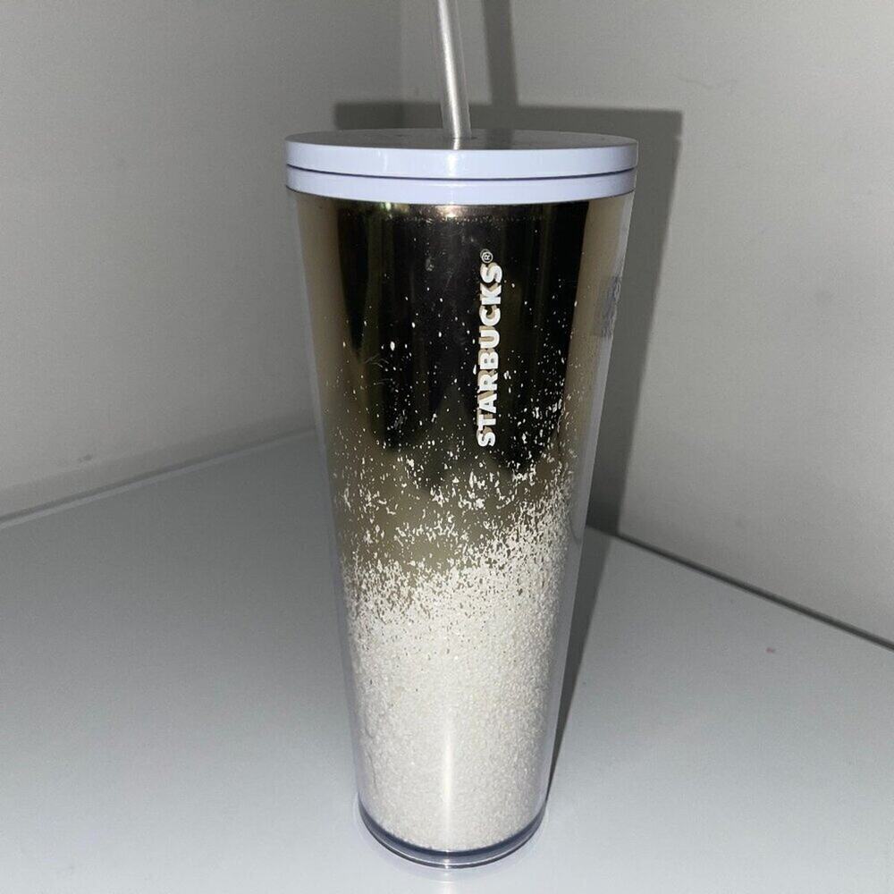 Starbucks Gold White Glitter Ombre 24oz Tumbler Cascading Snow